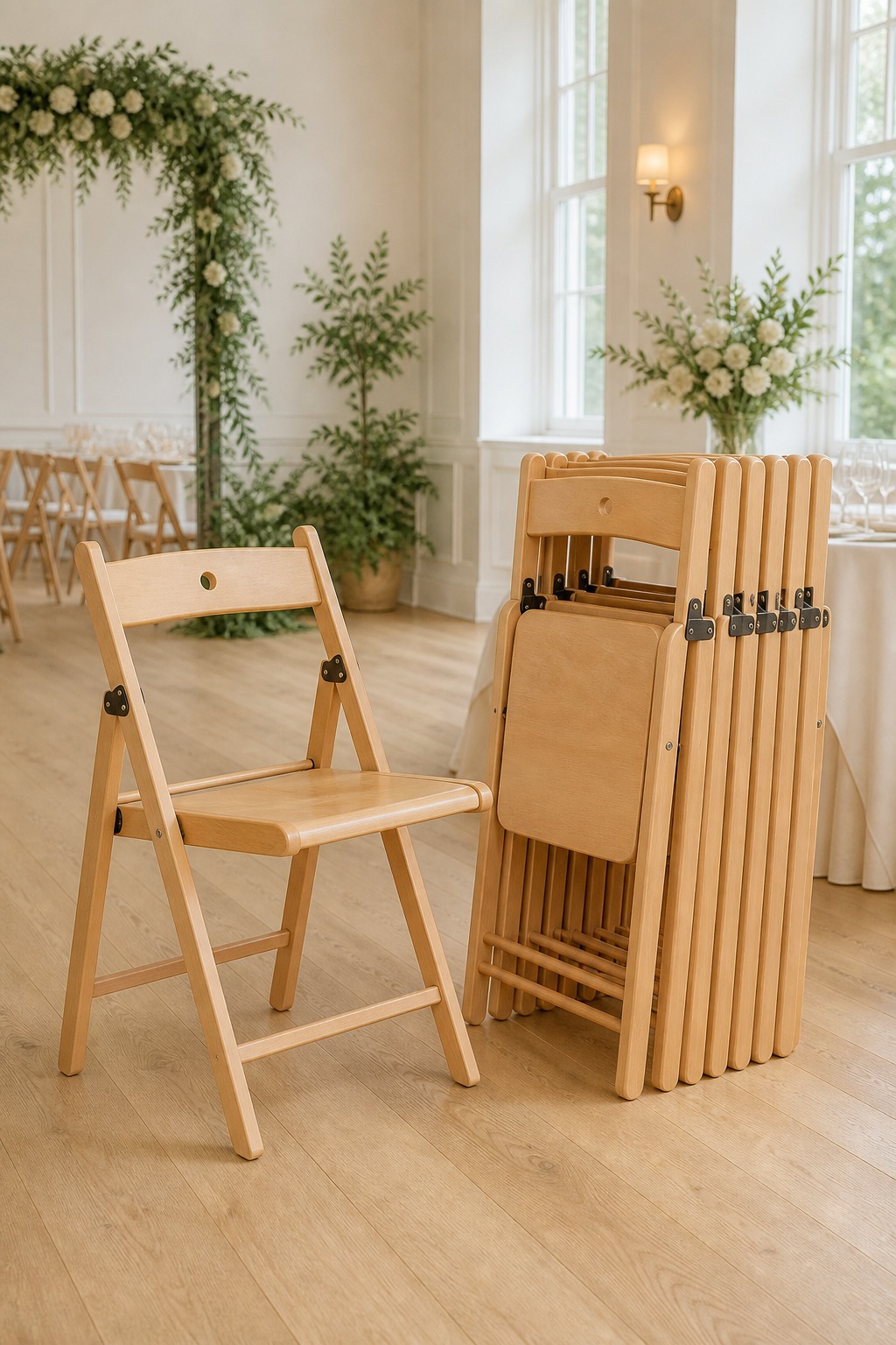 Folding wooden event chairs