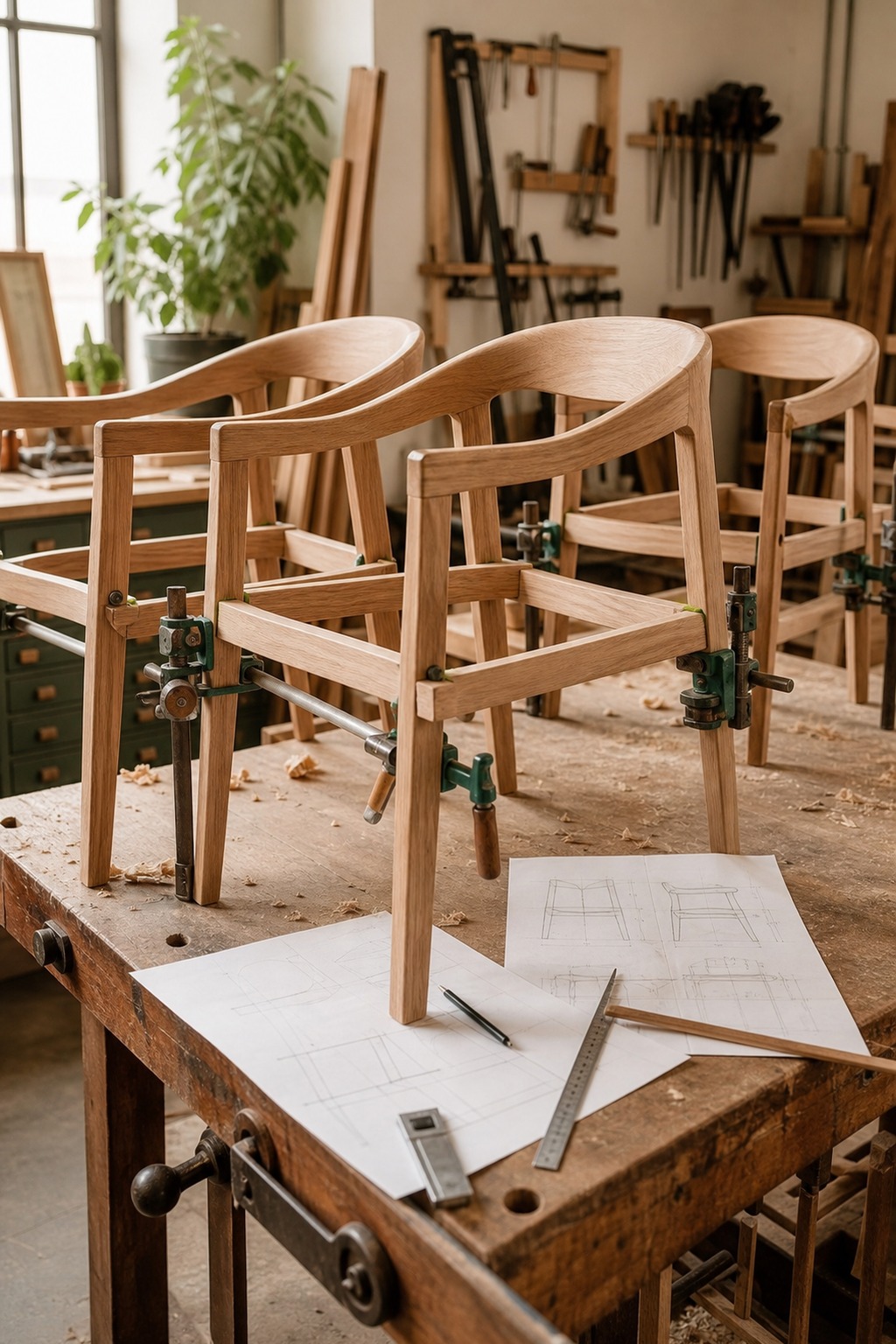 Custom chair frames on the workbench